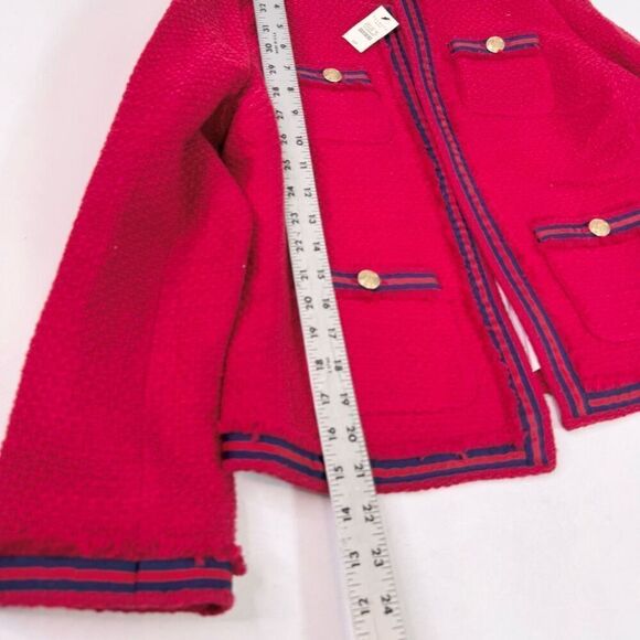 Talbot's Jacket Women 10 Petite Red Tweed Gold Button Fringe New Classic Elegant - Picture 7 of 10